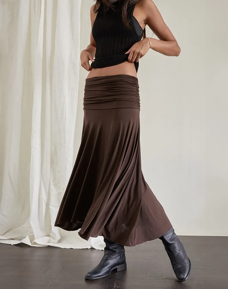 Delta Midi Skirt in Slinky Chocolate sold by Motel Rocks