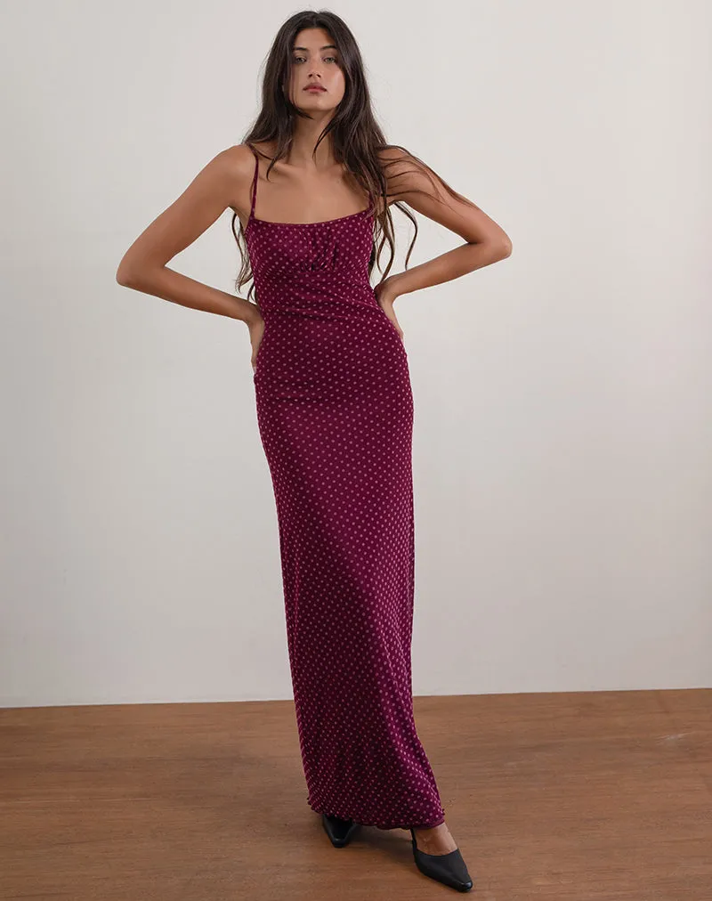 Darsih Maxi Dress in Basic Polka Flock Berry sold by Motel Rocks