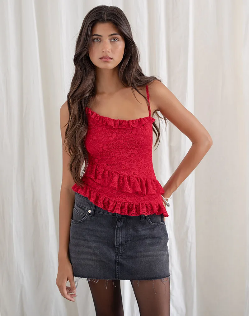 Octavia Asymmetric Cami Top in Lace Red sold by Motel Rocks product image thumbnail 3