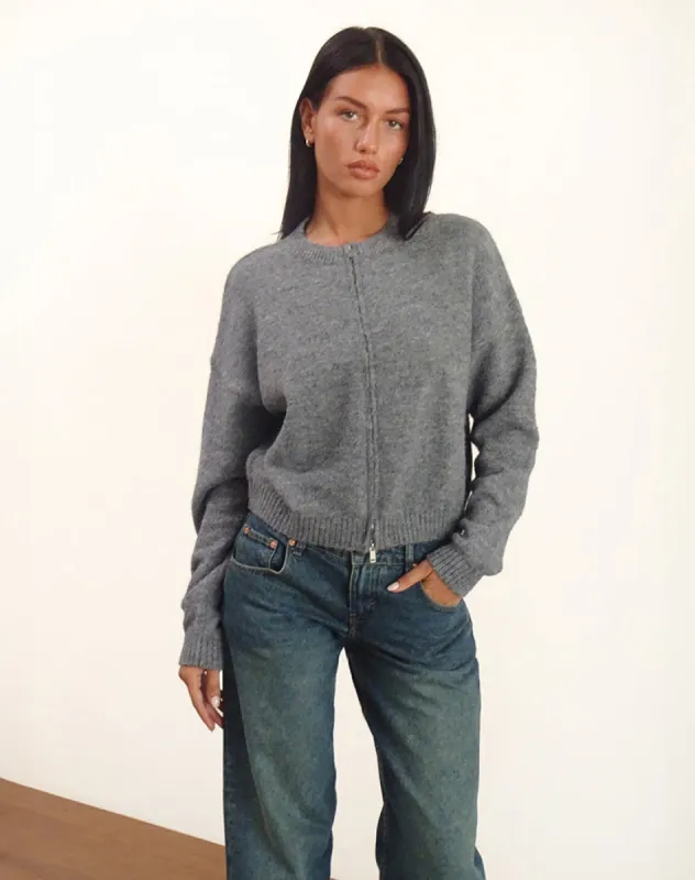 Maira Zip Through Jacket in Knit Grey sold by Motel Rocks