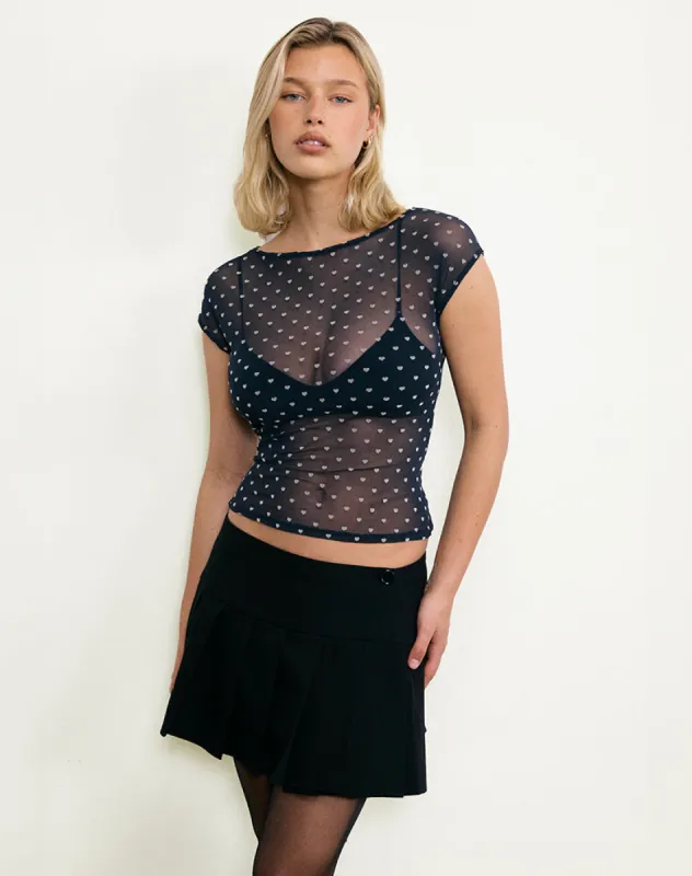 Nova Top in Heart Flock Navy and Yellow sold by Motel Rocks