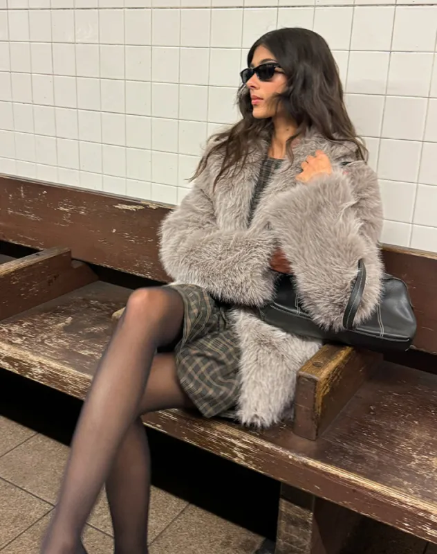 Lupita Jacket in Faux Fur Taupe sold by Motel Rocks
