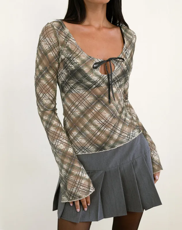 Sada Long Sleeve Top in Printed Lace Retro Plaid sold by Motel Rocks