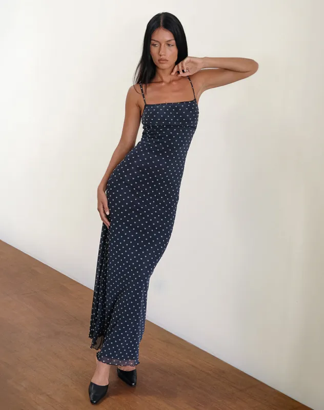 Darsih Maxi Dress in Heart Flock Navy and Yellow sold by Motel Rocks