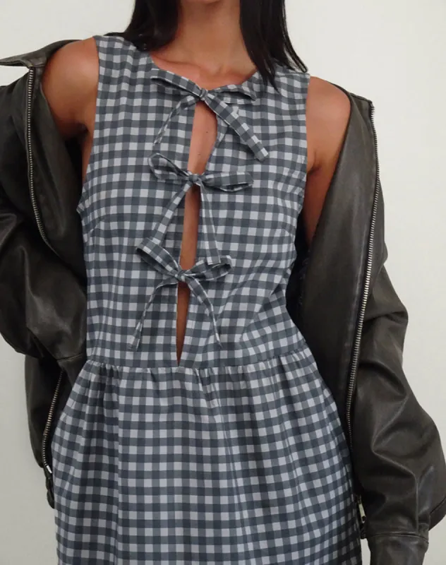 Prelith Midi Dress in Black Grey Tonal Gingham sold by Motel Rocks