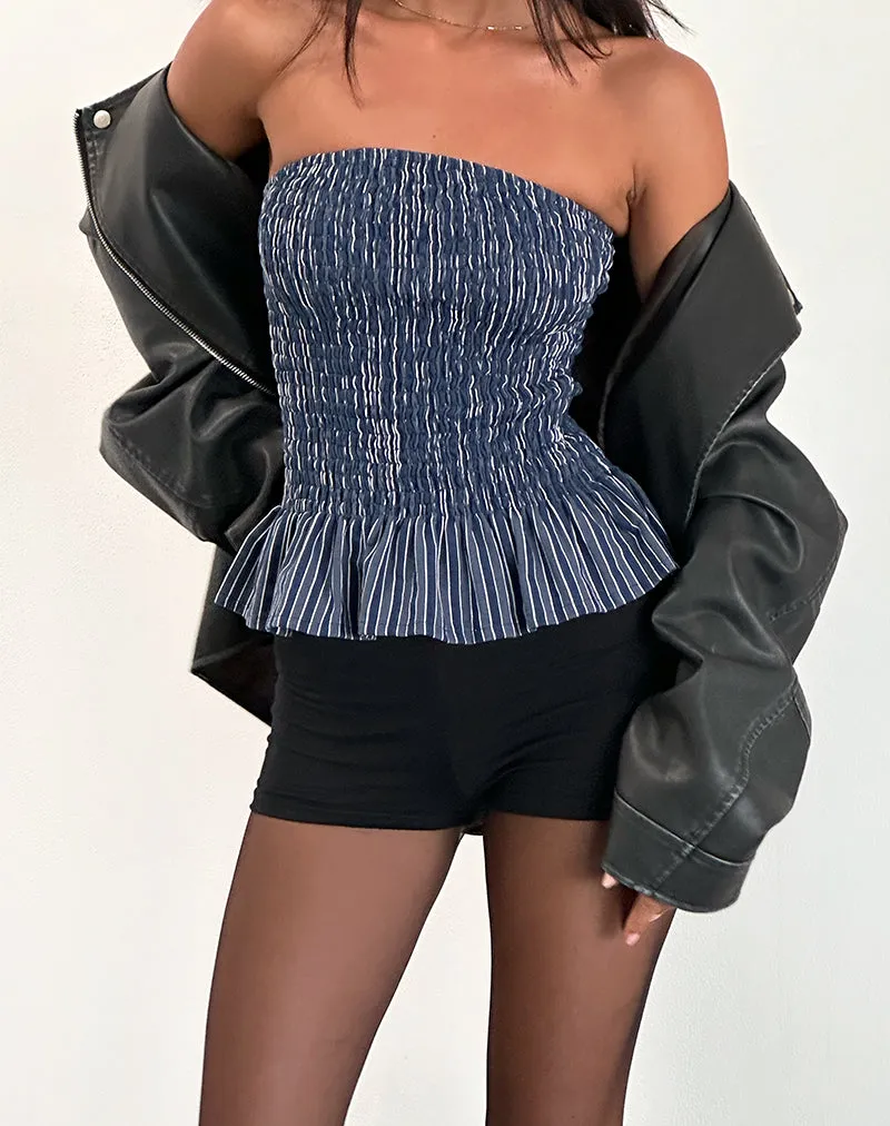 Sutisna Bandeau Top in Indigo Stripe Dark Blue sold by Motel Rocks product image thumbnail 4