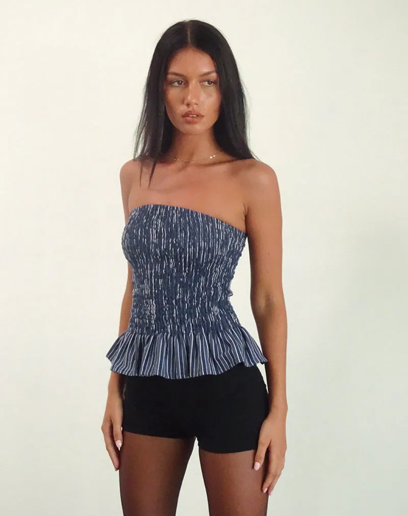Sutisna Bandeau Top in Indigo Stripe Dark Blue sold by Motel Rocks product image thumbnail 2
