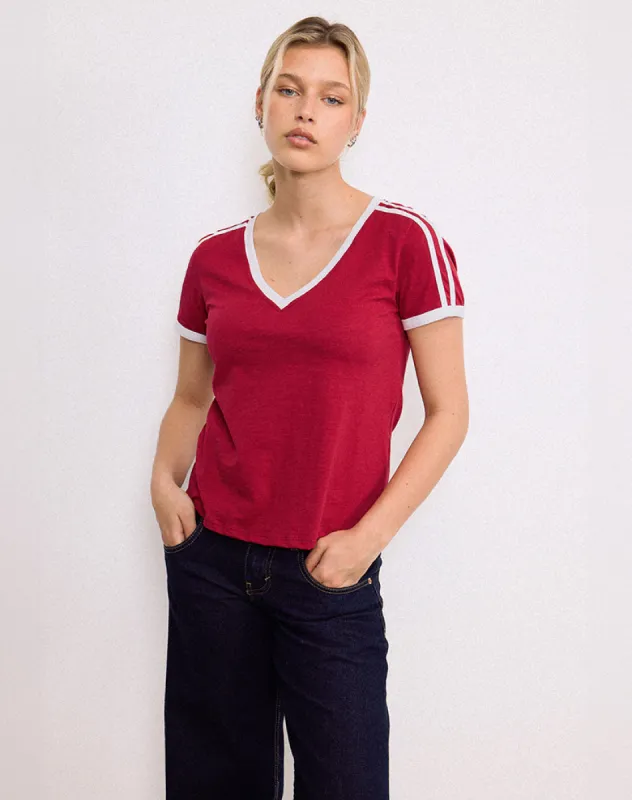 Janan Top in Adrenaline Red with White Binding sold by Motel Rocks