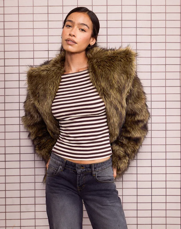 Amabon Long Sleeve Top in Tonal Brown Stripe sold by Motel Rocks