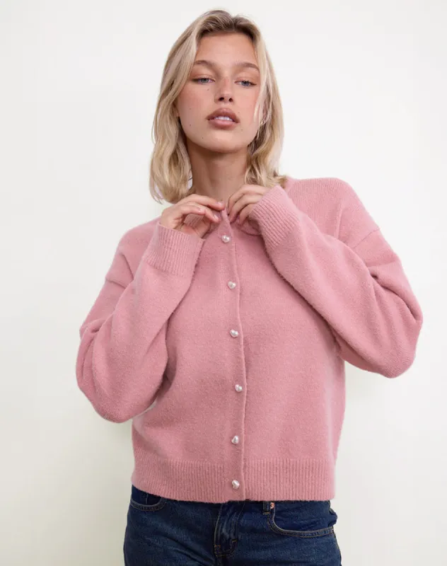 Aura Cardigan in Dusty Pink sold by Motel Rocks