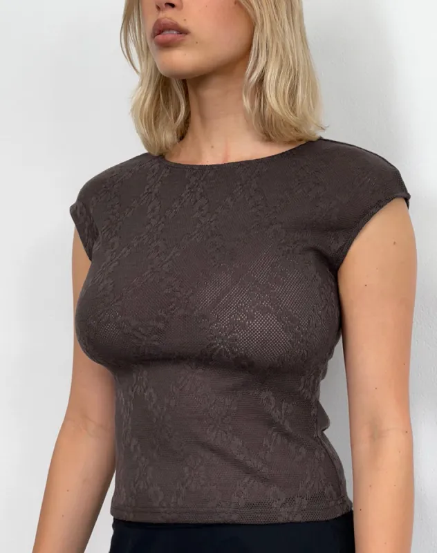 Nova Top in Jacquard Knit Brown sold by Motel Rocks