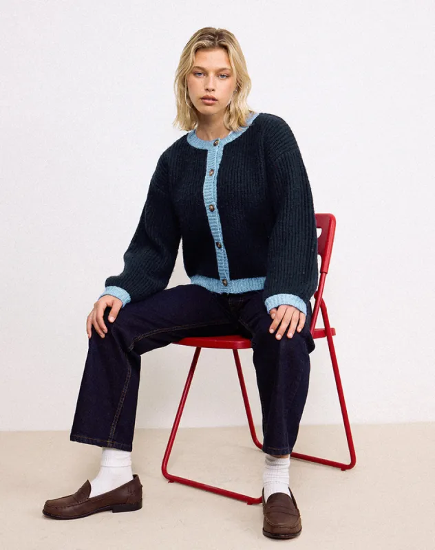 Luciana Cardigan in Contrast Navy sold by Motel Rocks