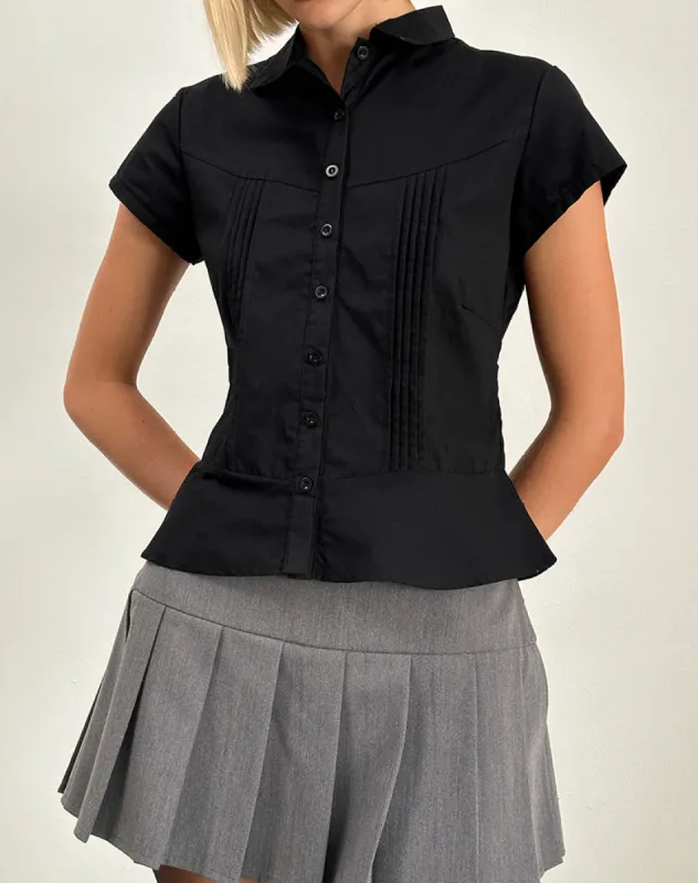 Wilmot Blouse in Black Poplin sold by Motel Rocks