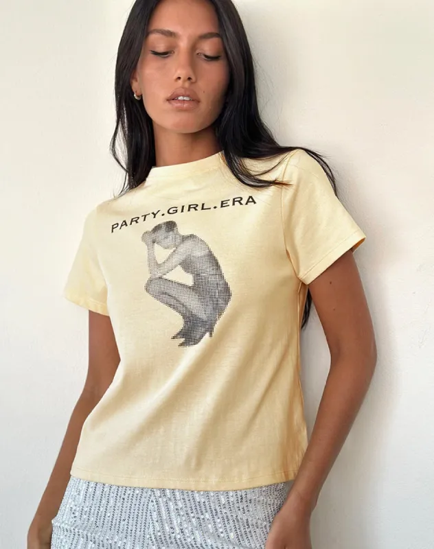 Sakha Boxy Top in Buttermilk with Blue Party Girl Era Print made by Motel Rocks