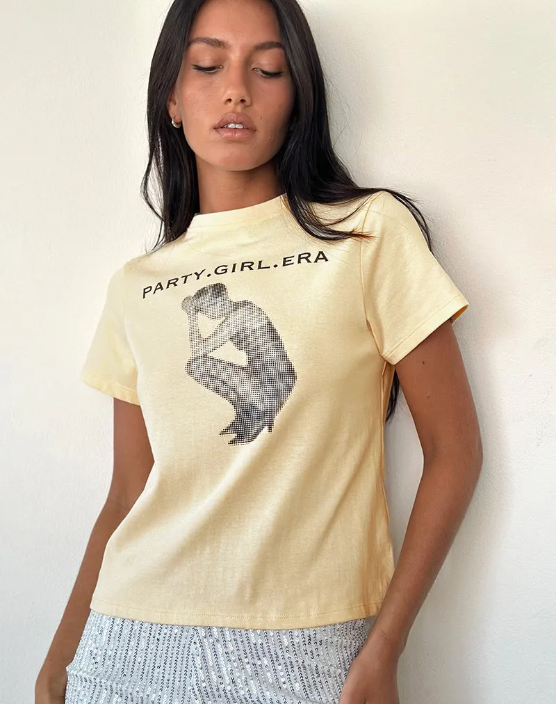 Sakha Boxy Top in Buttermilk with Blue Party Girl Era Print sold by Motel Rocks