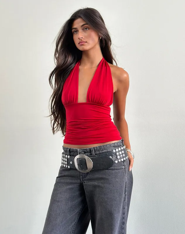 Cosimo Halterneck Top in Red sold by Motel Rocks