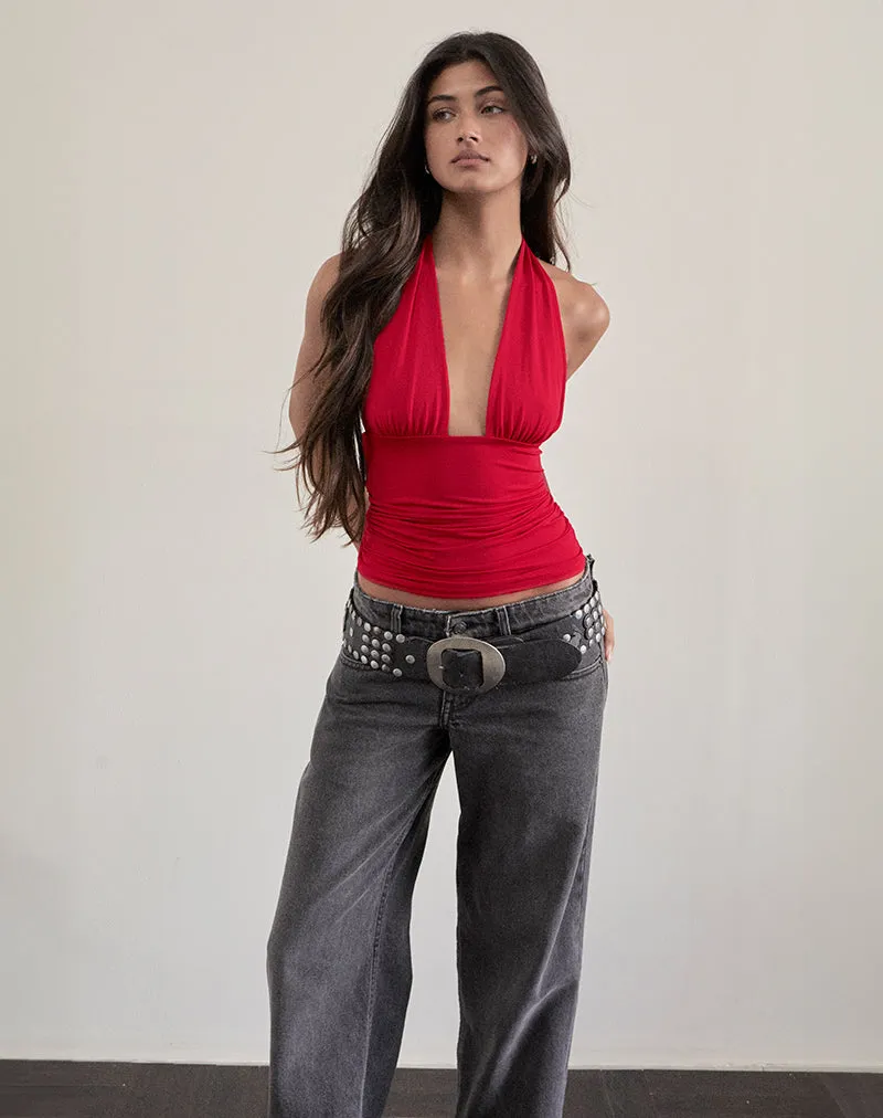 Cosimo Halterneck Top in Red sold by Motel Rocks product image thumbnail 3