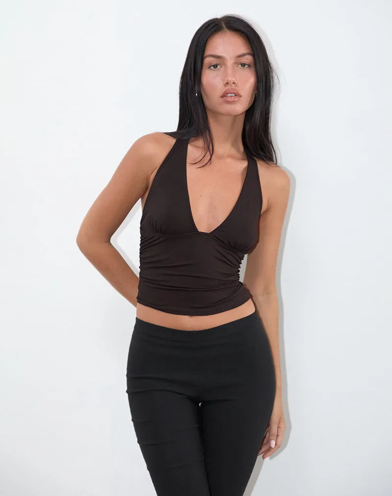 Cosmo Halterneck Top in Jersey Chocolate Brown sold by Motel Rocks product image thumbnail 5