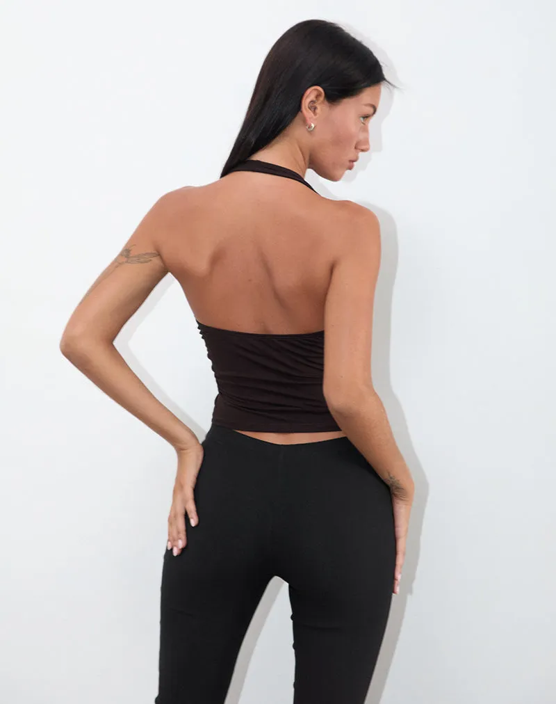 Cosmo Halterneck Top in Jersey Chocolate Brown sold by Motel Rocks product image thumbnail 4