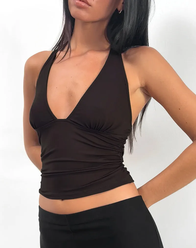 Cosmo Halterneck Top in Jersey Chocolate Brown sold by Motel Rocks product image thumbnail 2
