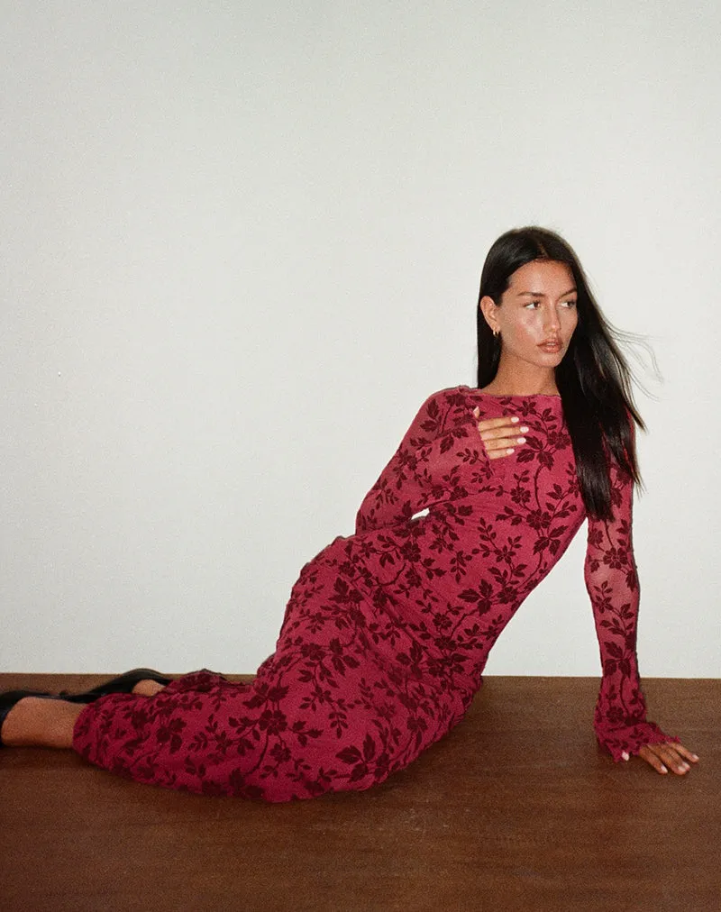 Slokya Long Sleeve Maxi Dress in Vine Floral Flock Cherry sold by Motel Rocks product image thumbnail 5