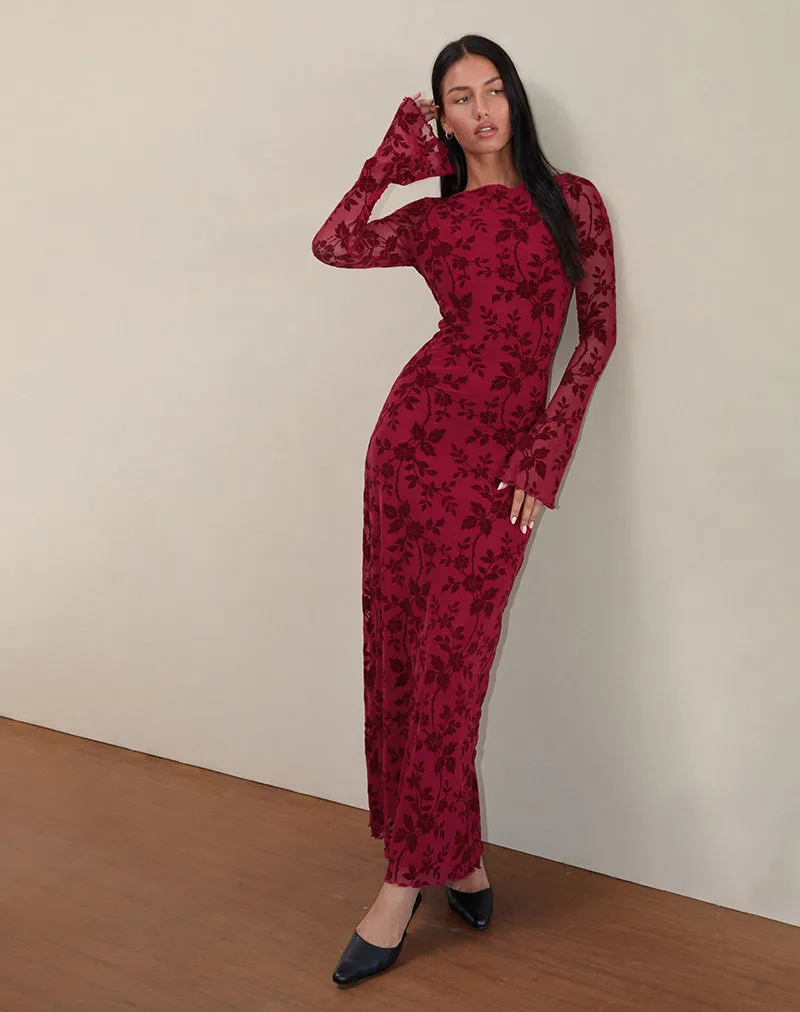 Slokya Long Sleeve Maxi Dress in Vine Floral Flock Cherry sold by Motel Rocks product image thumbnail 4