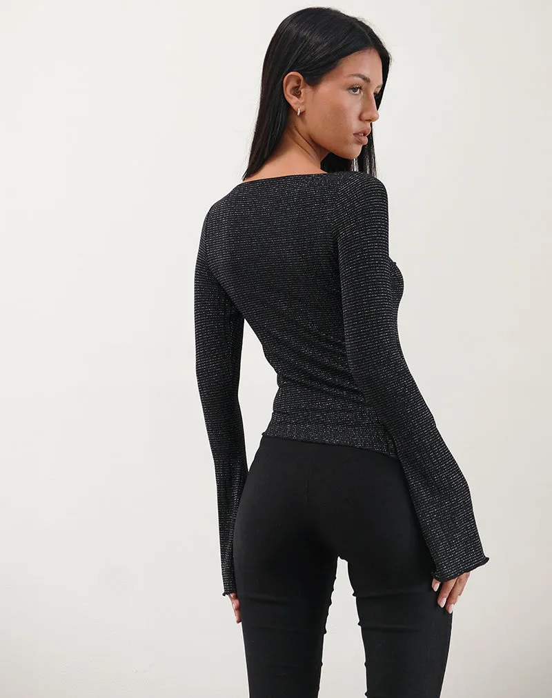 Lukia Long Sleeve Top in Metallic Stripe Jersey Black sold by Motel Rocks product image thumbnail 5