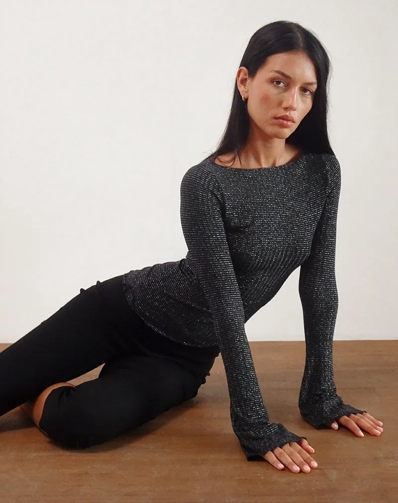Lukia Long Sleeve Top in Metallic Stripe Jersey Black sold by Motel Rocks product image thumbnail 3