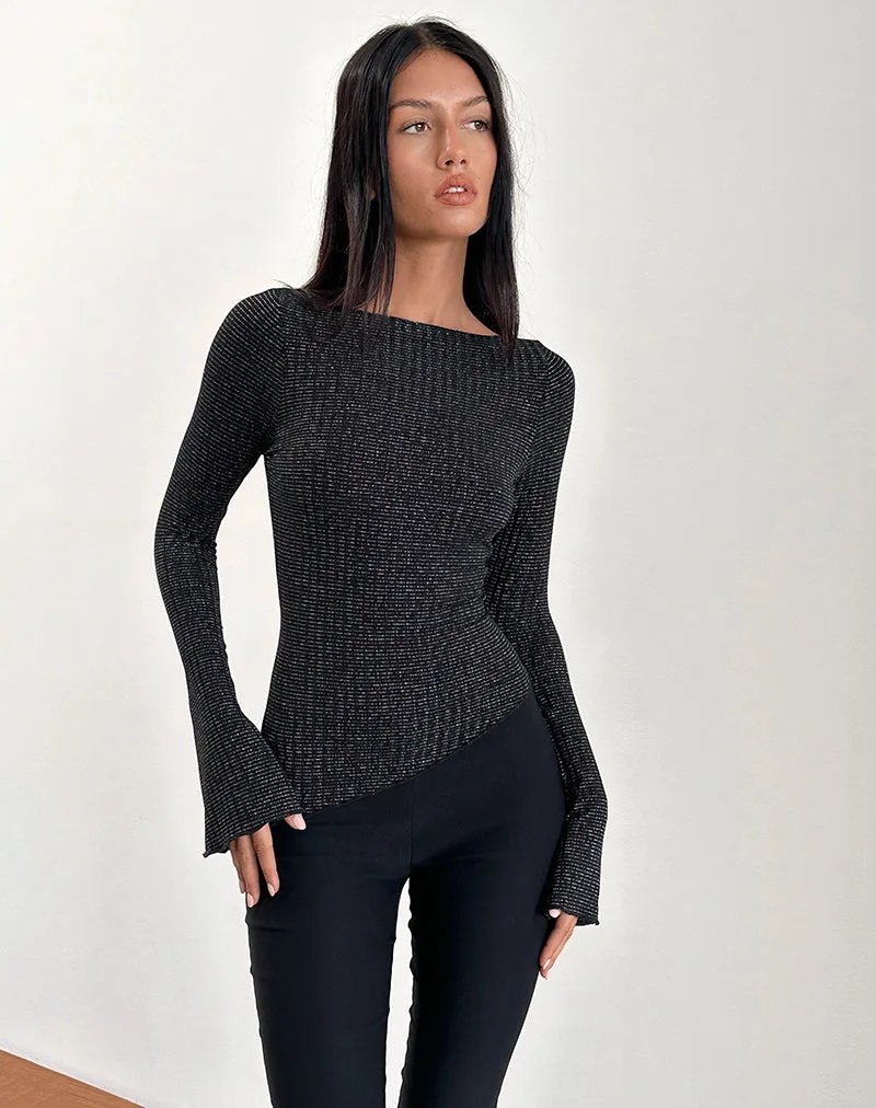 Lukia Long Sleeve Top in Metallic Stripe Jersey Black sold by Motel Rocks product image thumbnail 2