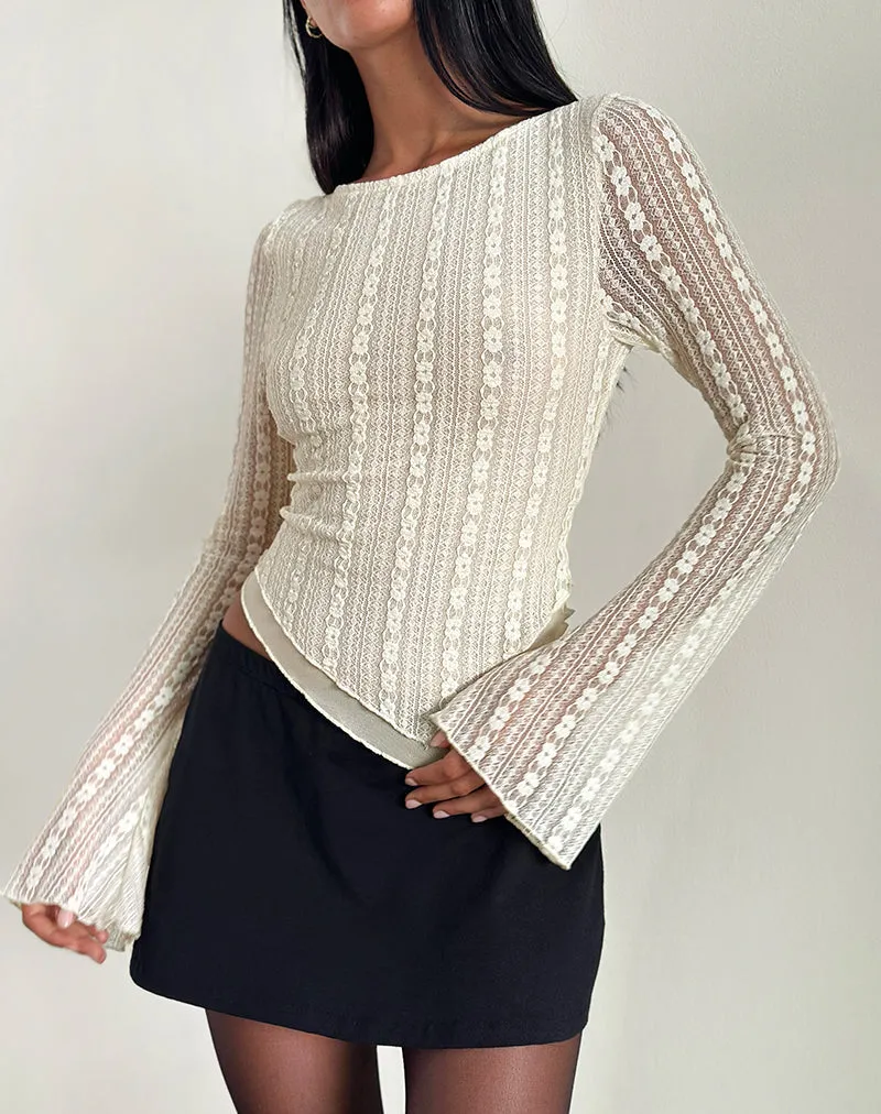 Malakai Long Sleeve Top in Lace Cream sold by Motel Rocks