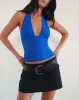 Cosimo Halterneck Top in Textured Mesh Blue sold by Motel Rocks