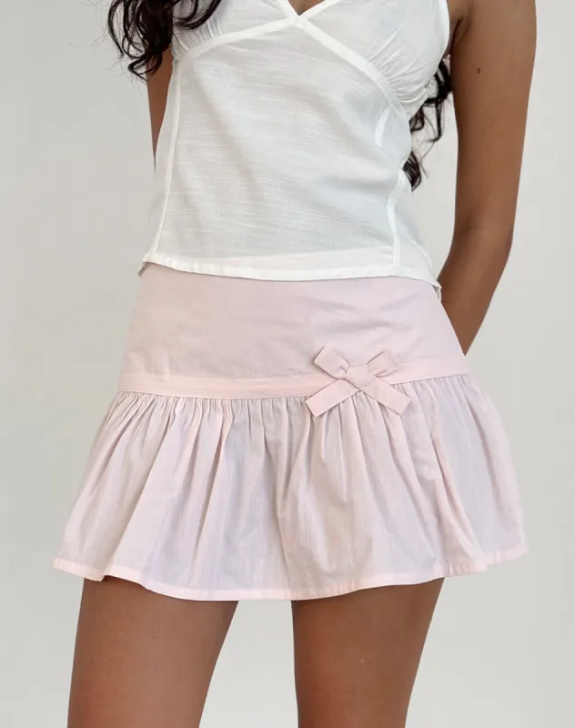 Fita Frill Bow Mini Skirt in Poplin Light Pink made by Motel Rocks