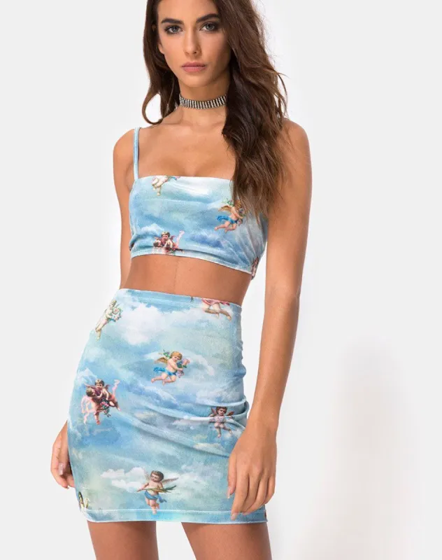 Kimmy Bodycon Skirt in Angel Velvet Blue sold by Motel Rocks