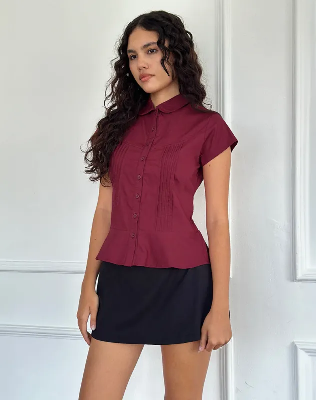 Wilmot Blouse in Burgundy Poplin sold by Motel Rocks
