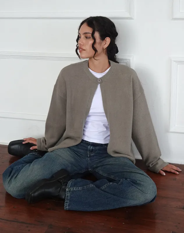 Maureen Cardigan in Taupe sold by Motel Rocks