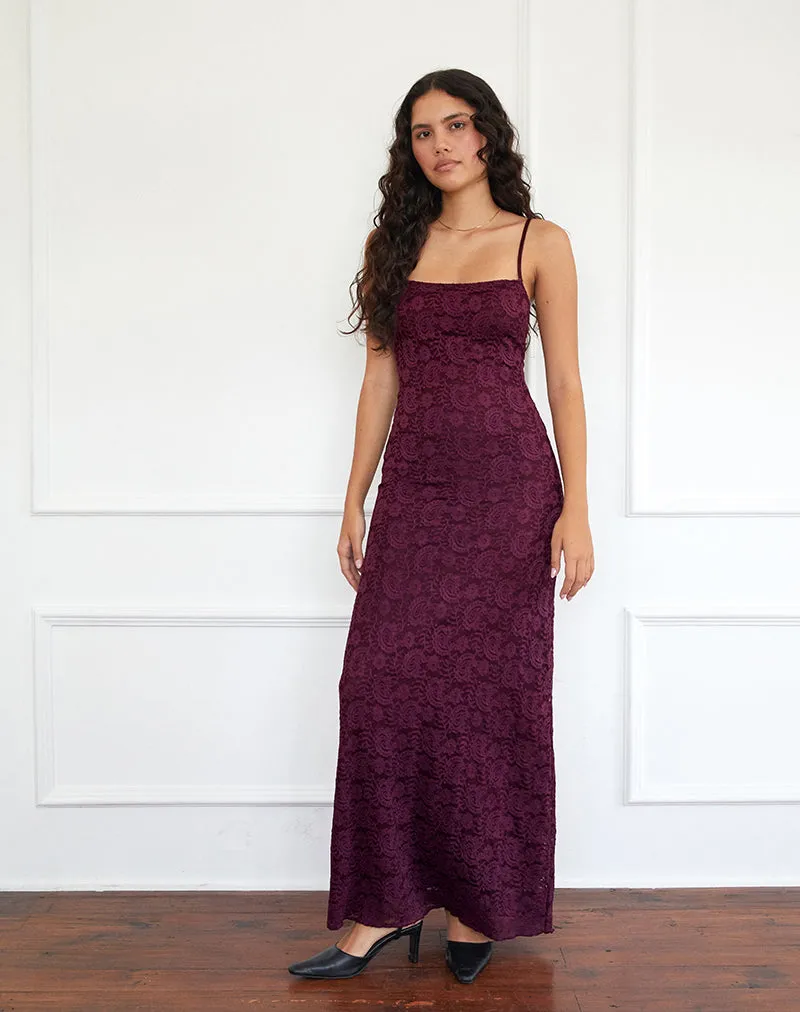 Darsih Cami Maxi Dress in Paisley Lace Burgundy sold by Motel Rocks product image thumbnail 5
