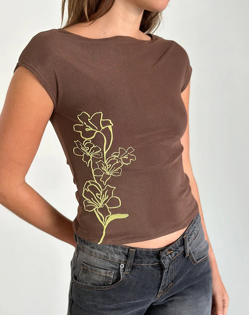 Nova Top in Mono Flower Flock Brown sold by Motel Rocks