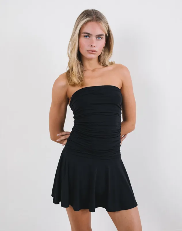 Yasmin Bandeau Mini Dress in Slinky Black sold by Motel Rocks