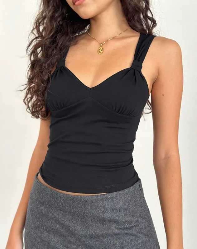 Mantha Knot Shoulder Top in Black sold by Motel Rocks