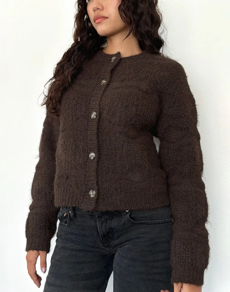 Luciana Textured Knit Cardi in Dark Brown sold by Motel Rocks product image thumbnail 4