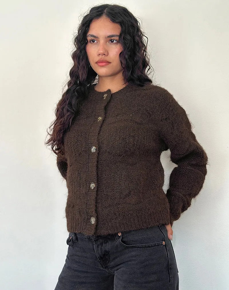 Luciana Textured Knit Cardi in Dark Brown sold by Motel Rocks product image thumbnail 3
