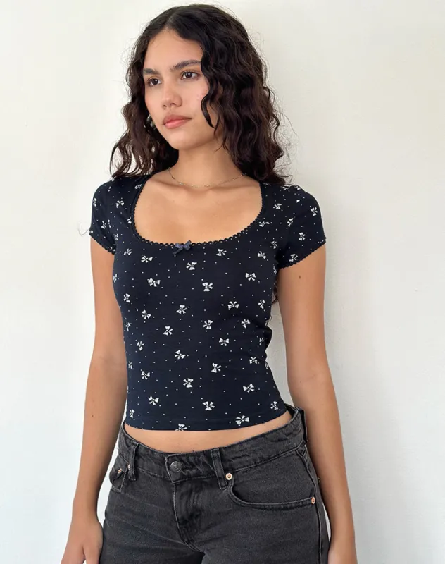 Bovino Top in Mini Bow Navy sold by Motel Rocks