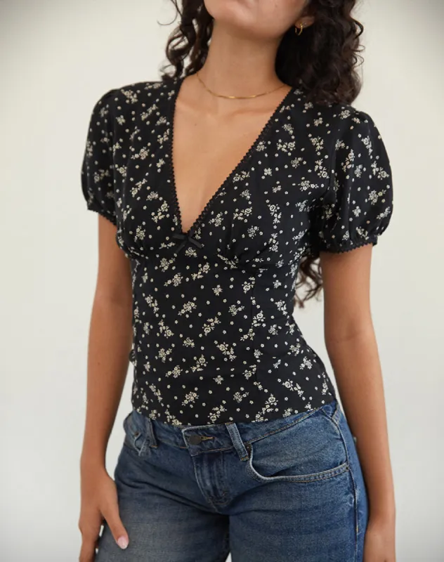 Elvita Top in Floral Land Black sold by Motel Rocks