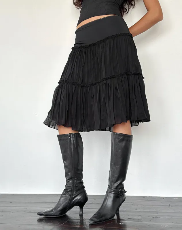 Anahita Tiered Skirt in Chiffon Black made by Motel Rocks