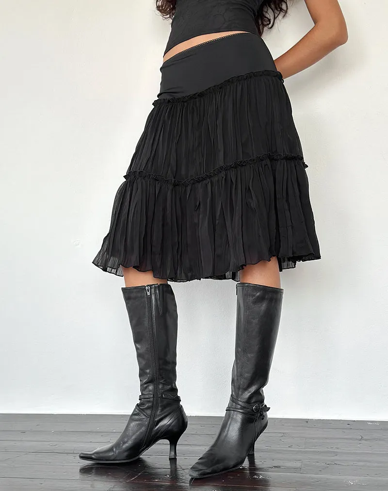 Anahita Tiered Skirt in Chiffon Black sold by Motel Rocks