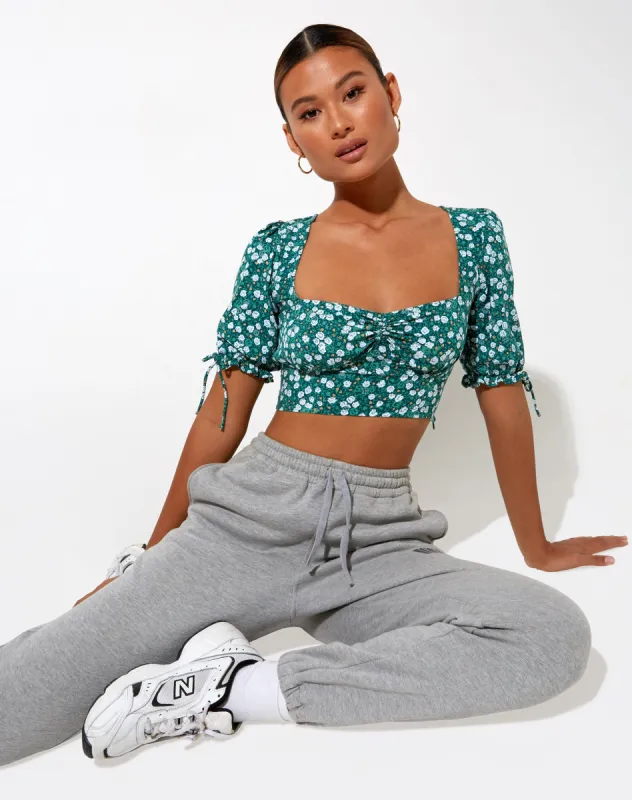 Yiava Crop Top in Floral Field Green sold by Motel Rocks