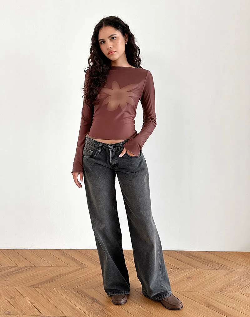 Armali Long Sleeve Top in Mesh Tonal Flower Brown sold by Motel Rocks product image thumbnail 3