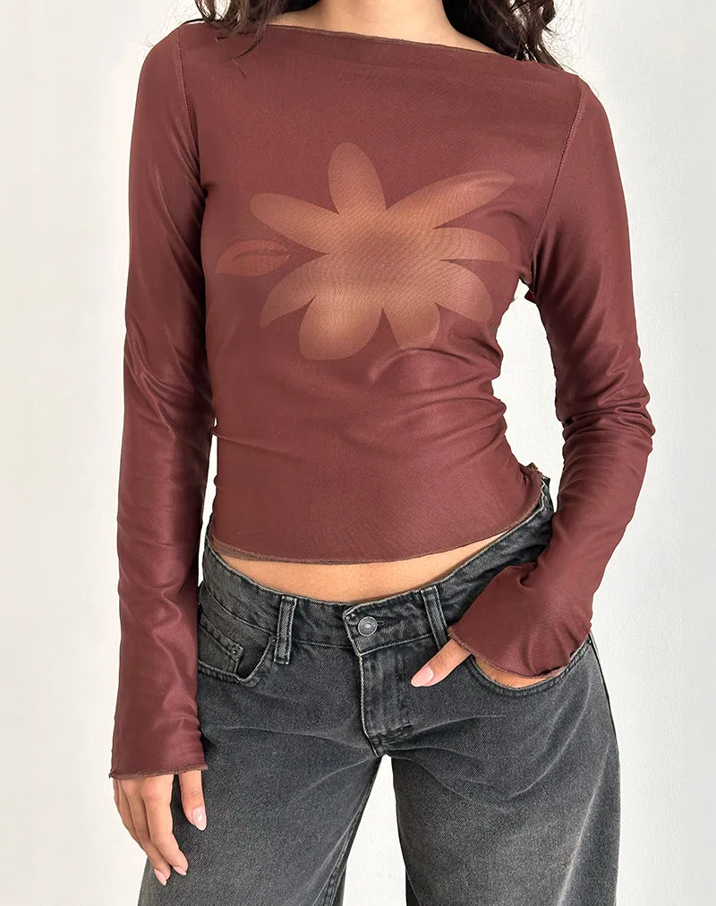 Armali Long Sleeve Top in Mesh Tonal Flower Brown sold by Motel Rocks product image thumbnail 2