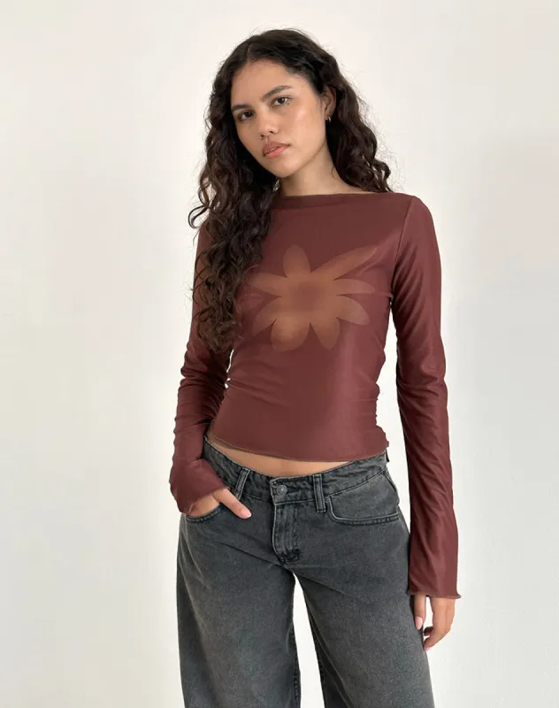Armali Long Sleeve Top in Mesh Tonal Flower Brown sold by Motel Rocks