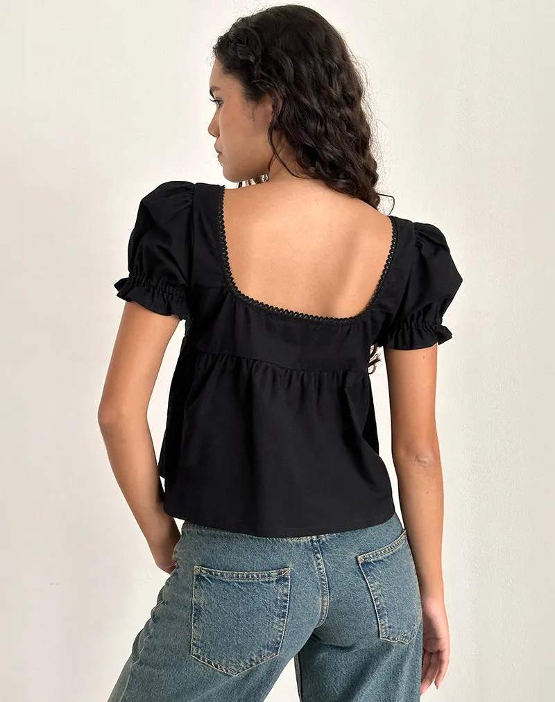 Axoni Square Neck Blouse in Linen Black sold by Motel Rocks product image thumbnail 4